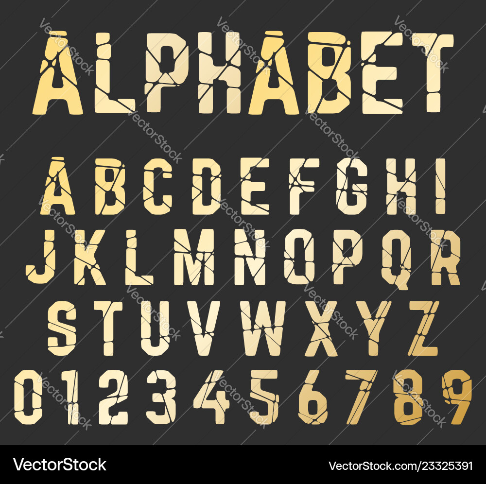 Cracked Font Alphabet - Shattered Letters vector image