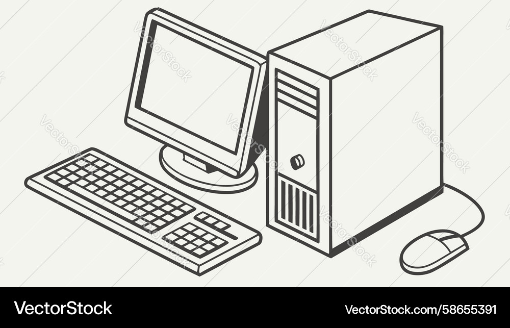 Komplette Desktop-Computer-Setup mit Tastatur Vektorbild