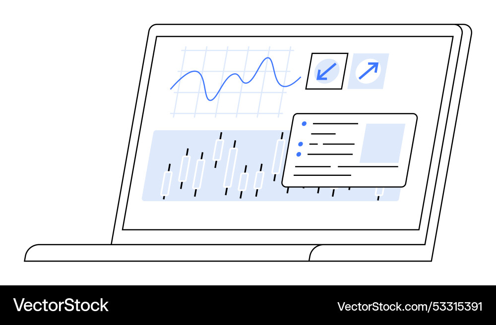 Laptop displaying charts graphs and data Laptop displaying charts graphs and data vector image