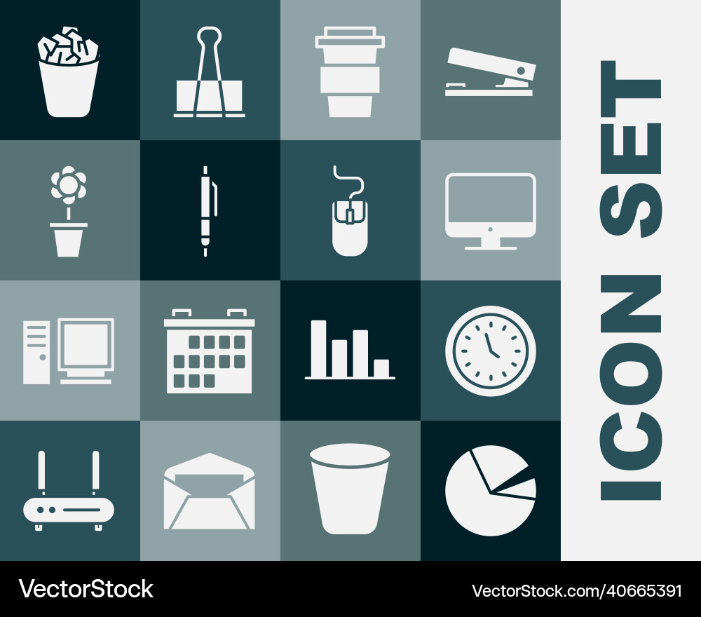 Set pie chart infographic clock computer monitor Vector Image