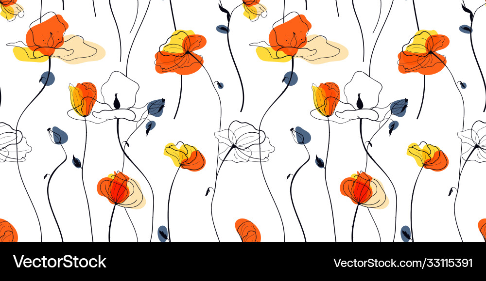 Sunset poppies field seamless pattern Vector Image