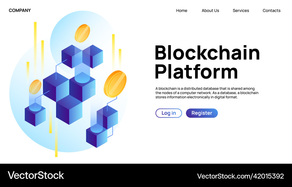 Blockchain platform creative landing website page Vector Image
