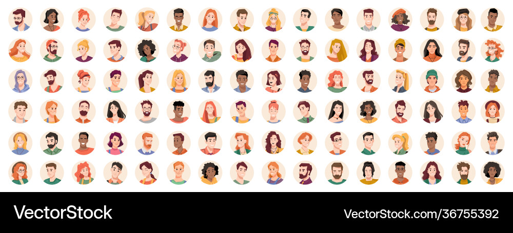 Diverse People Faces & Icons Vector Image
