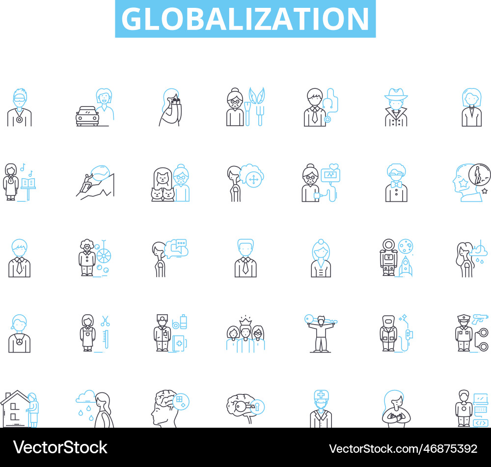 Globalization linear icons set interconnectedness Vector Image