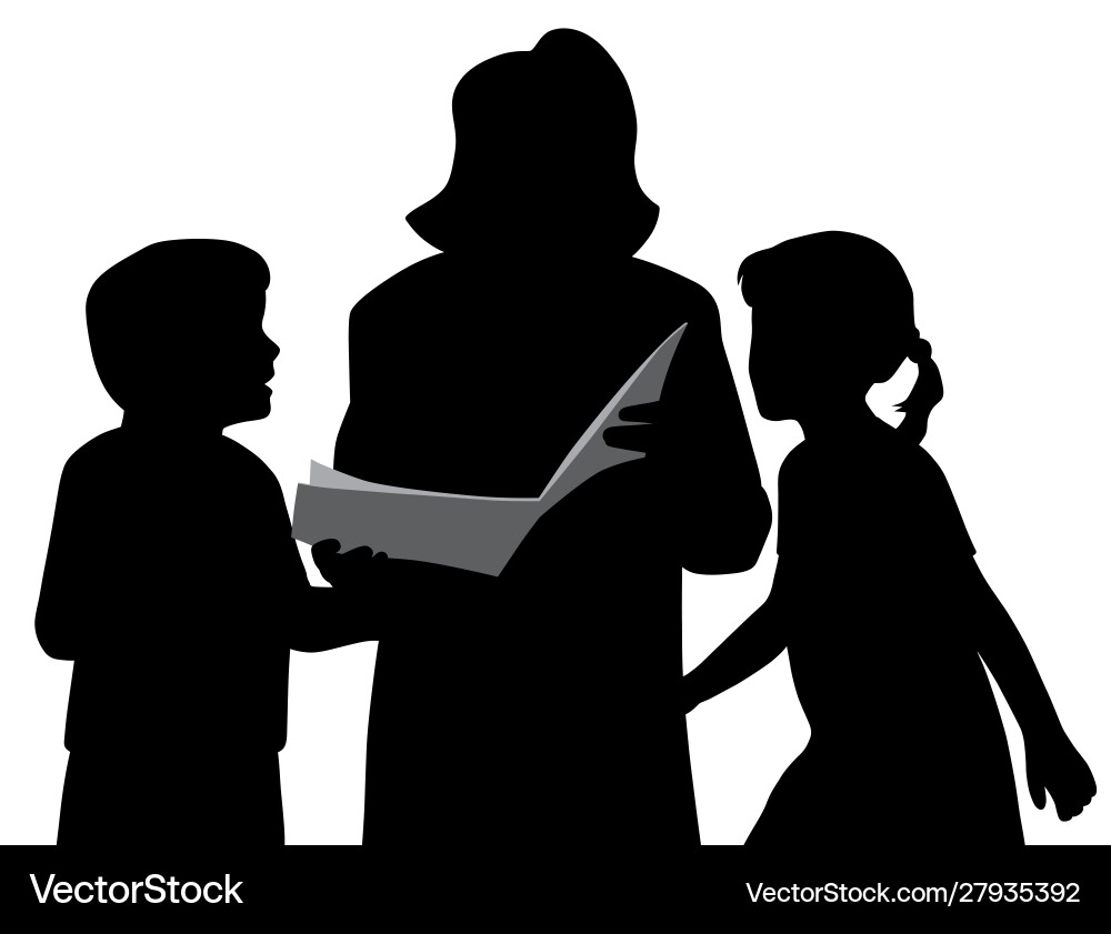 Mother or grandmother is reading a book to kids Vector Image