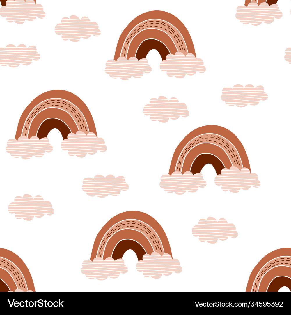 Seamless pattern with boho rainbows and clouds Vector Image