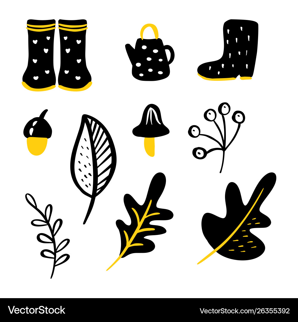 Set doodle floral elements autumn vector image