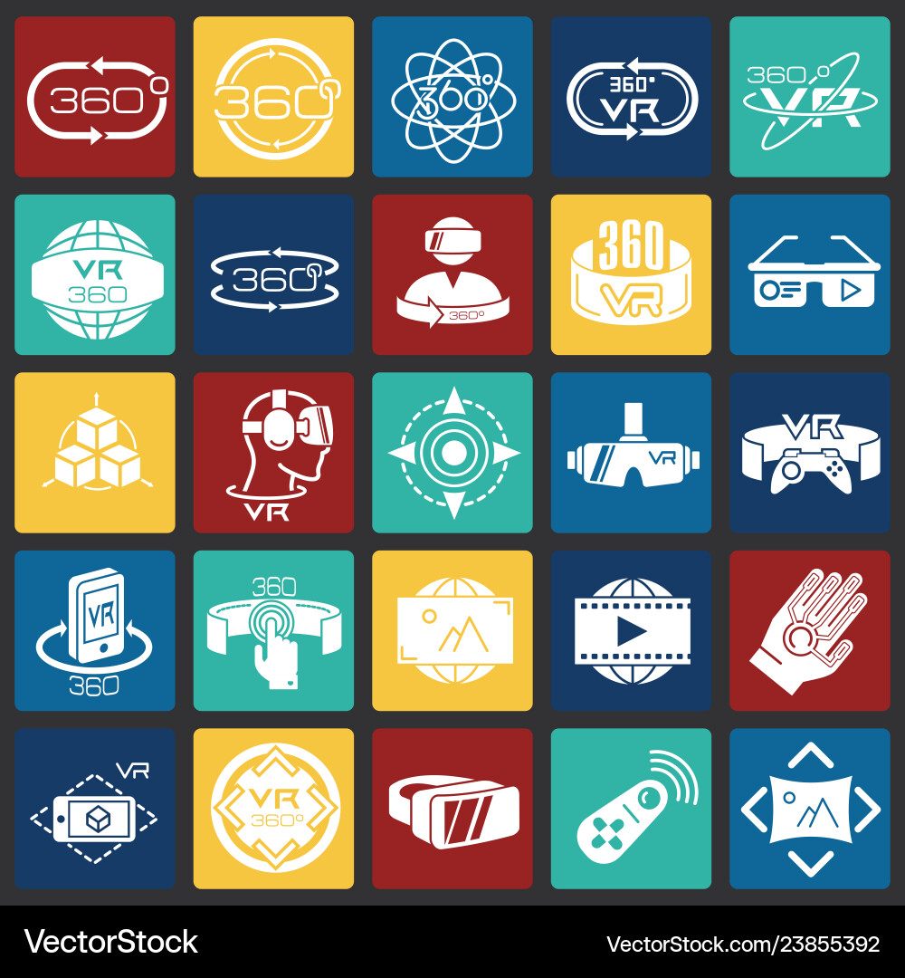 Virtual reality icons set on color squares Vector Image