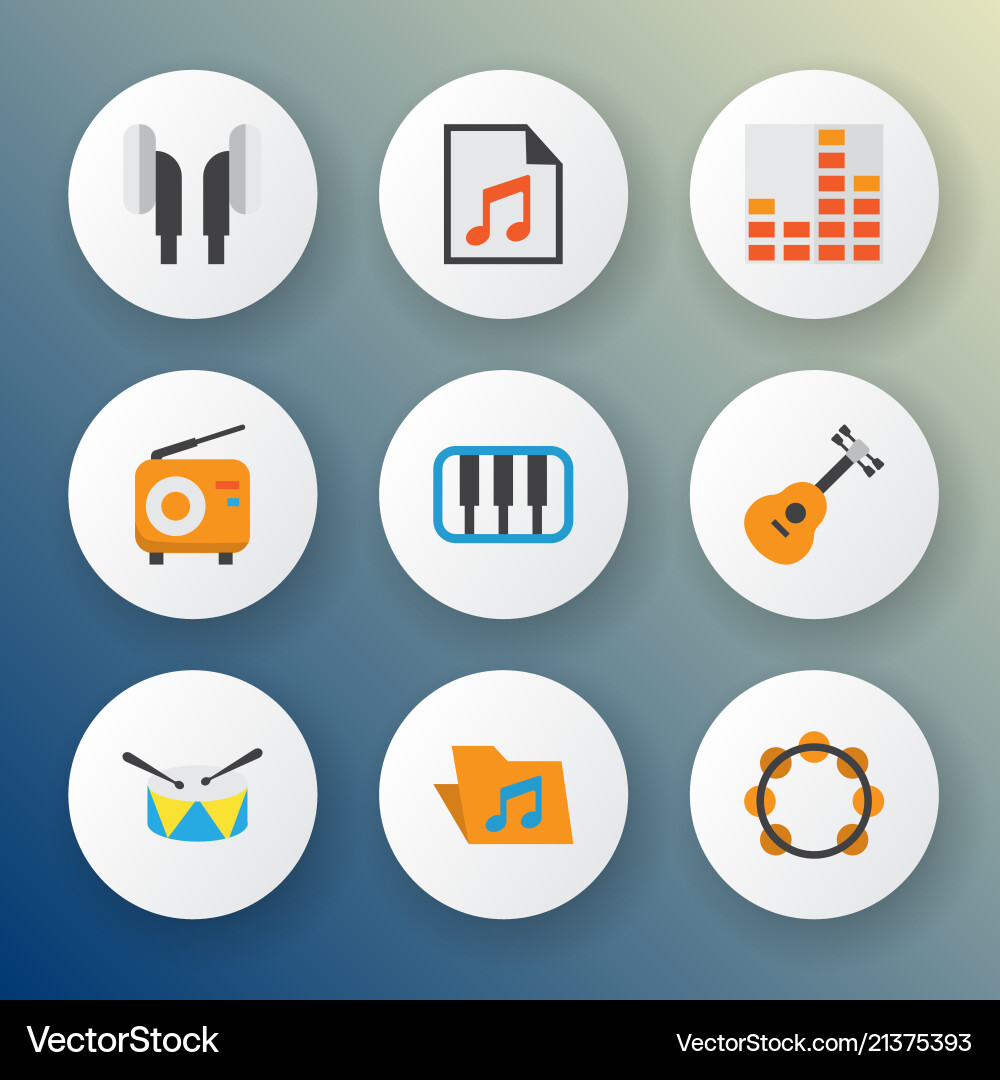 Audio icons flat style set with archive vector image