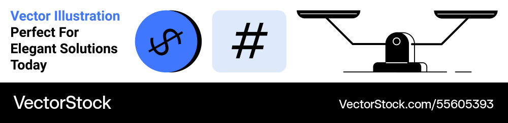 Balanced scale with currency and metadata tag Balanced scale with currency and metadata tag Vector Image