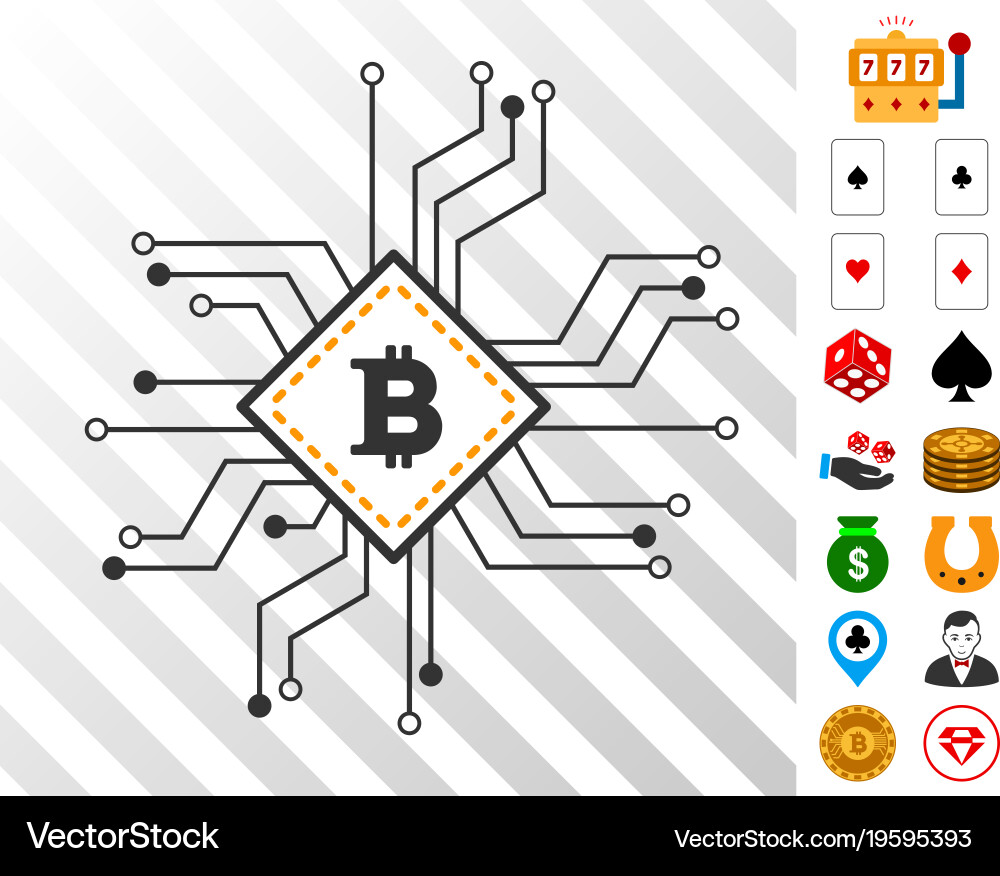 Bitcoin processor circuit icon with bonus Vector Image