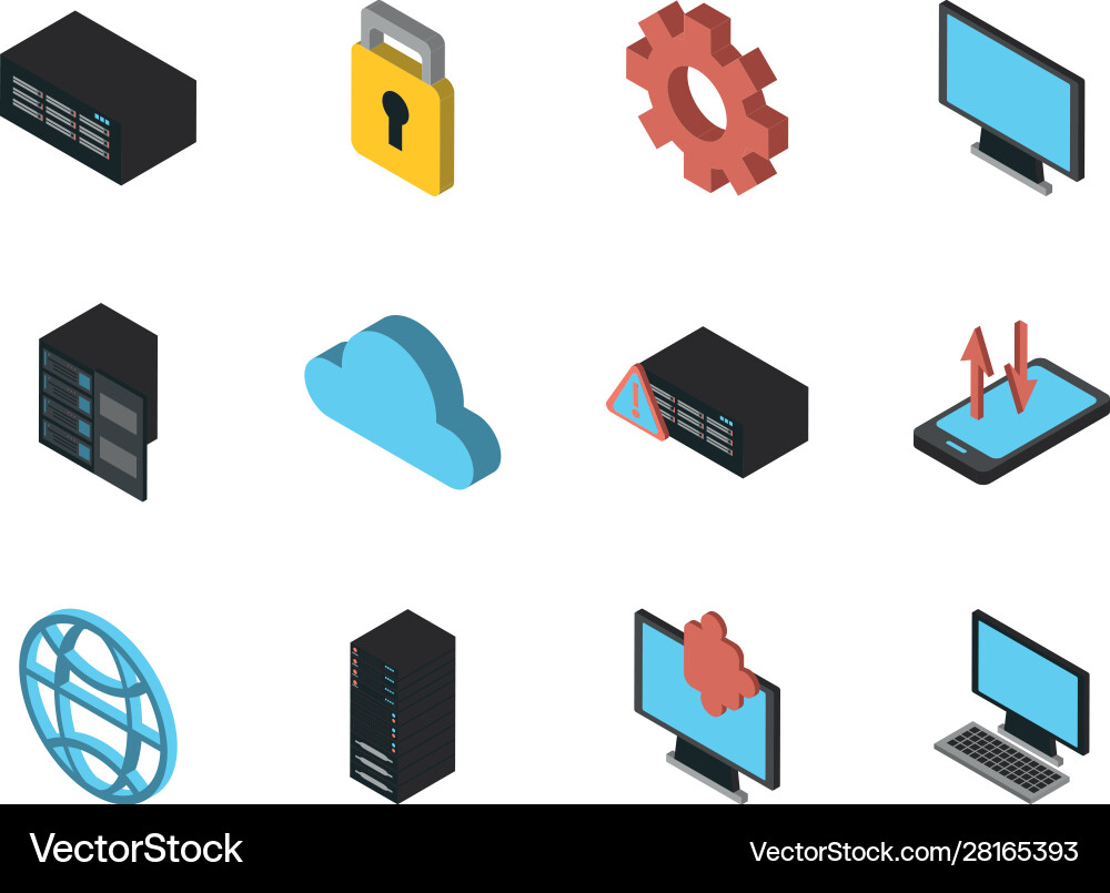 Bundle data server set icons Vector Image