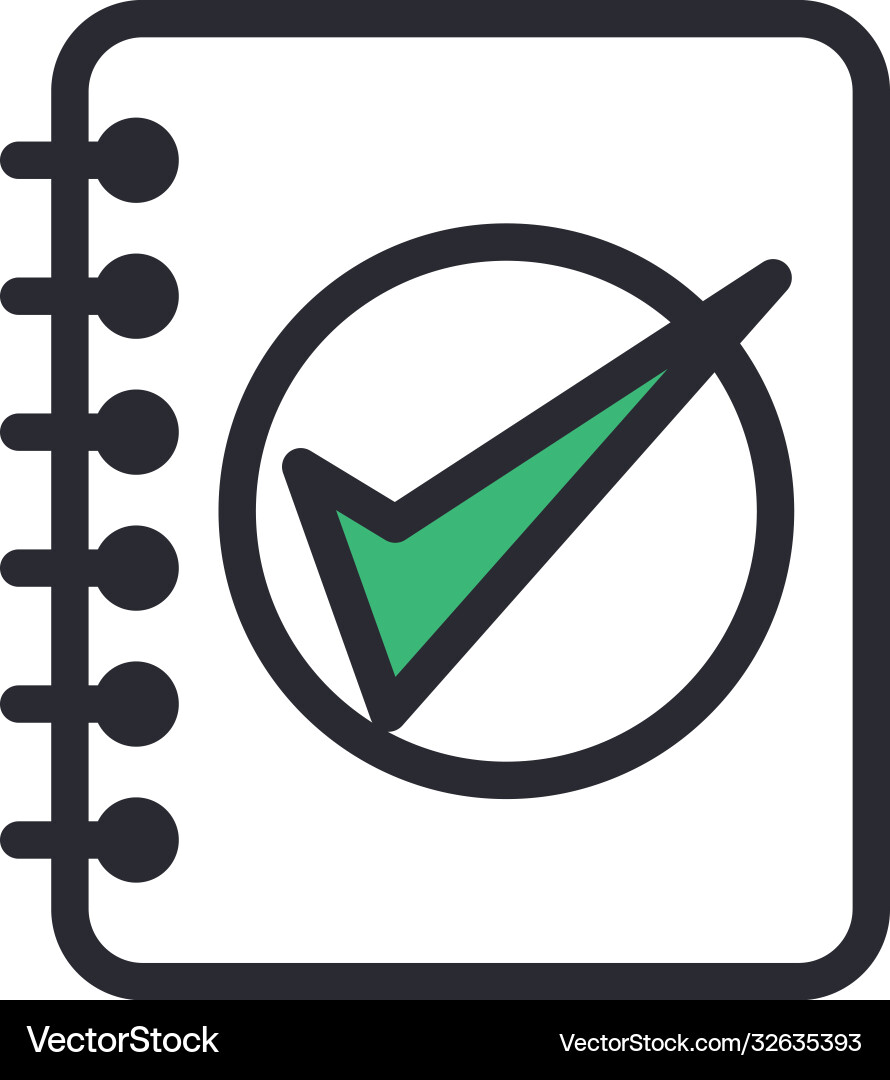 Check mark in notebook line and fill style icon Vector Image