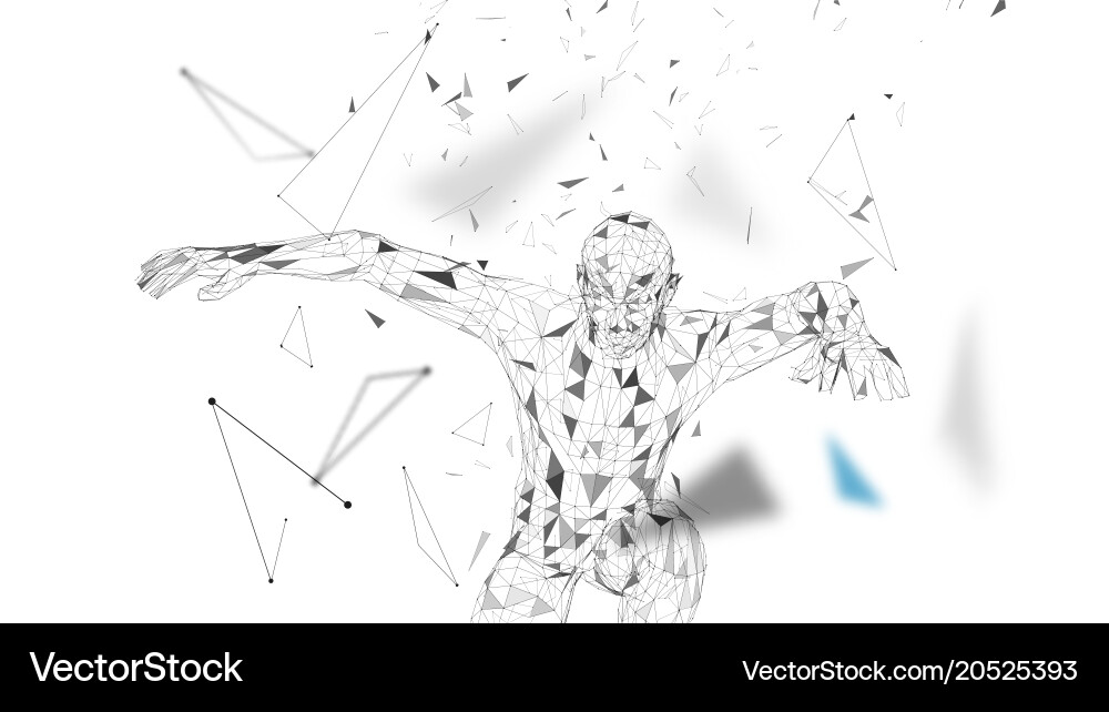 Conceptual abstract man in a jump connected lines Vector Image