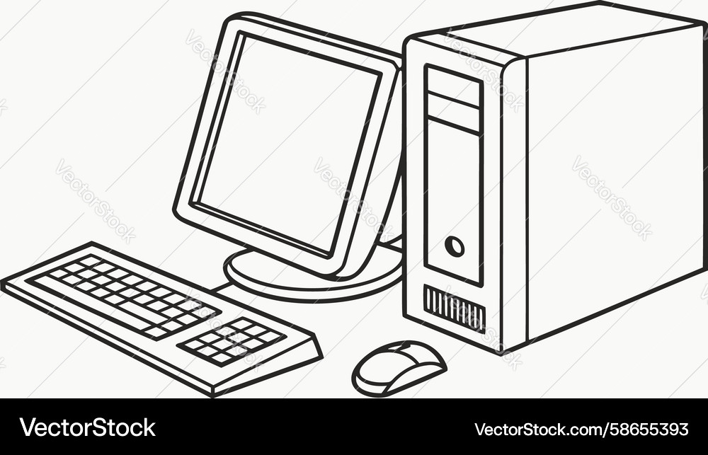 Desktop-Computerumriss mit Tastatureingabe Vektorbild