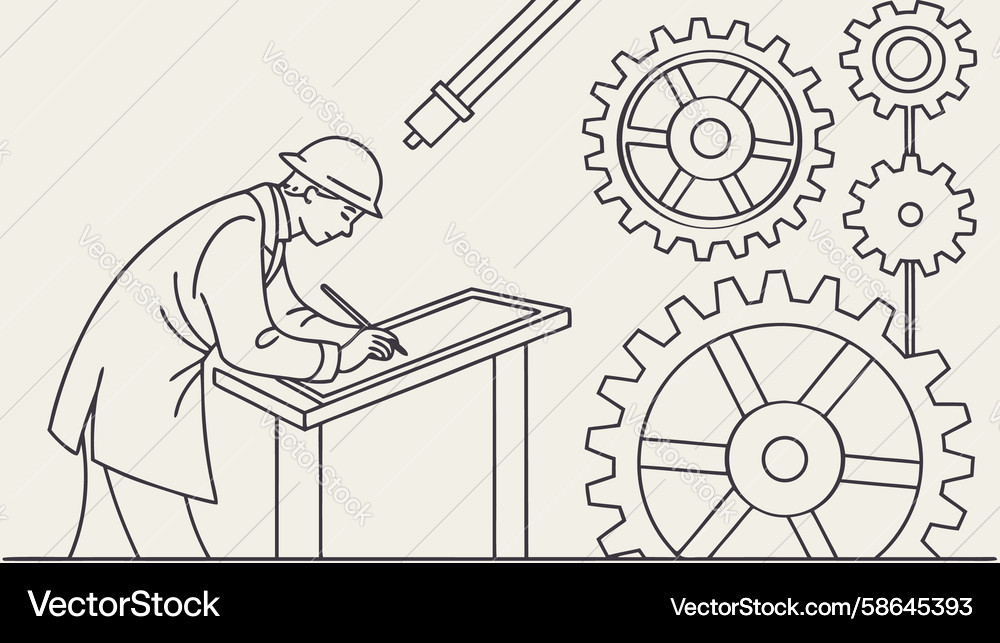 Mechanical Gears Blueprint Drawing Vector Image