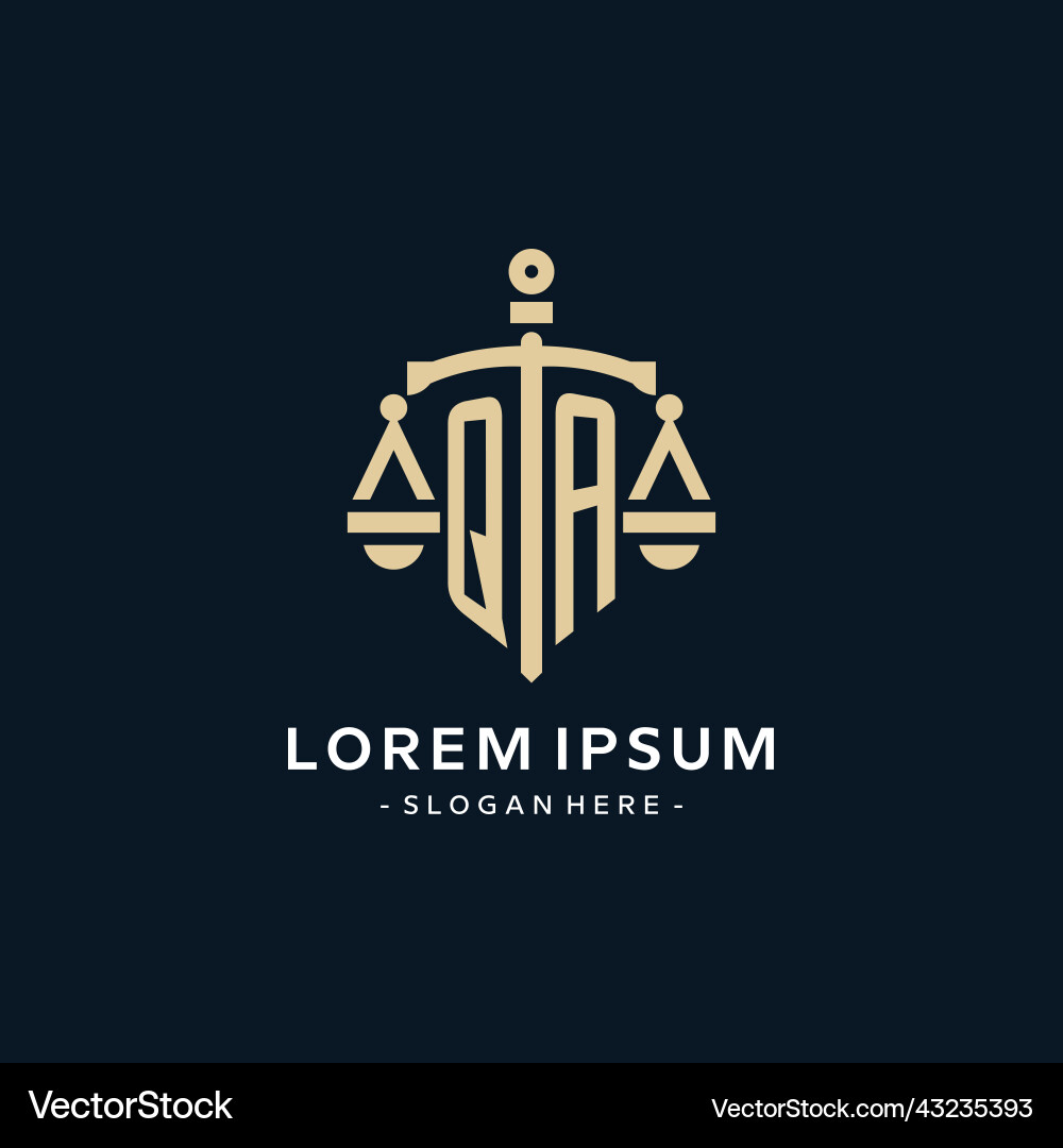 Qa initial logo with scale of justice and shield Vector Image
