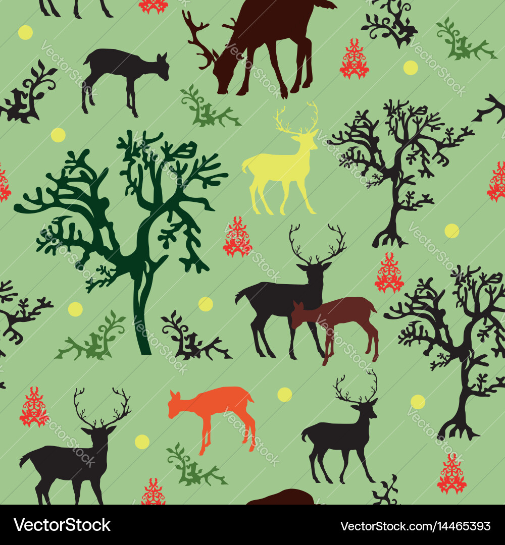 Seamless pattern with deers and trees Vector Image