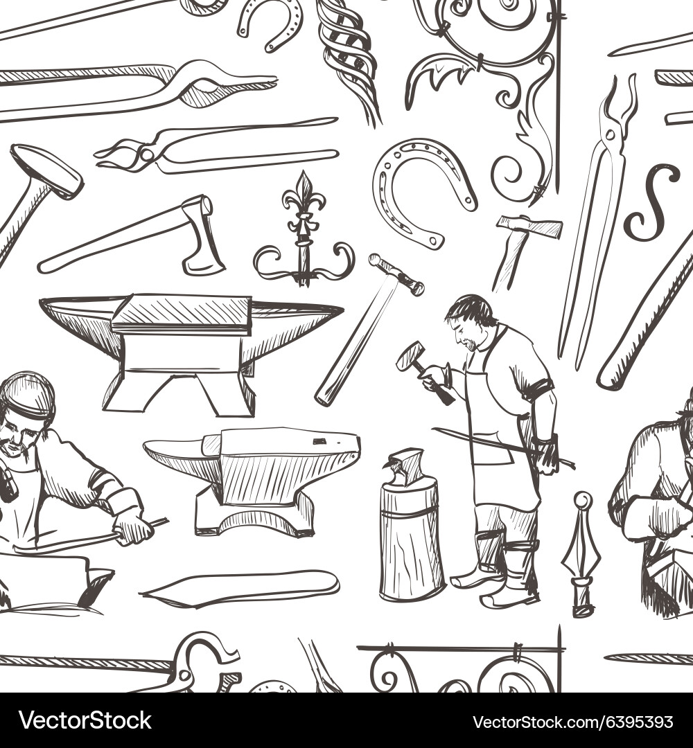 Seamless pattern with objects on blacksmith theme Seamless pattern with objects on blacksmith theme vector image