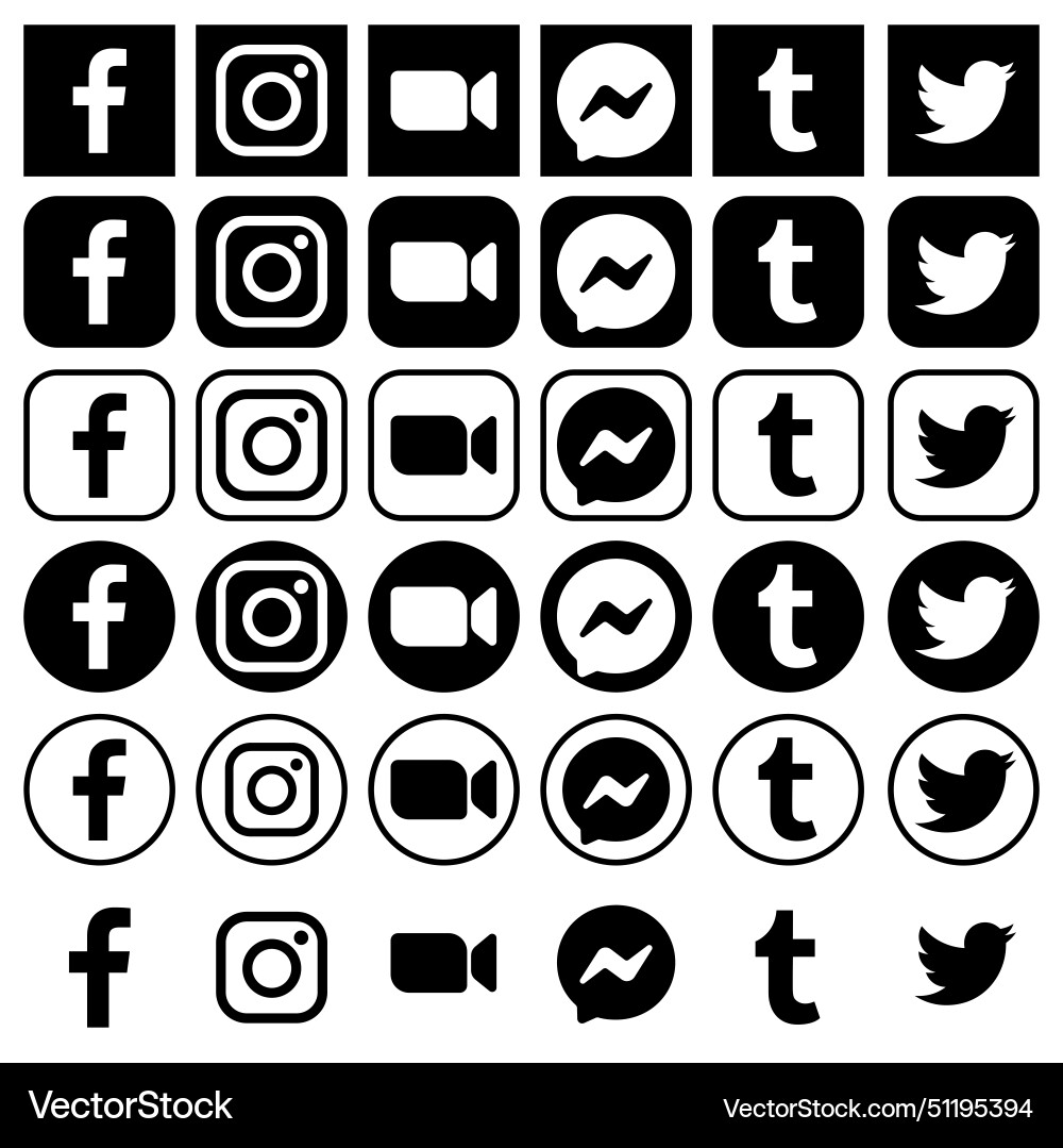 Black social media icons in different forms Vector Image