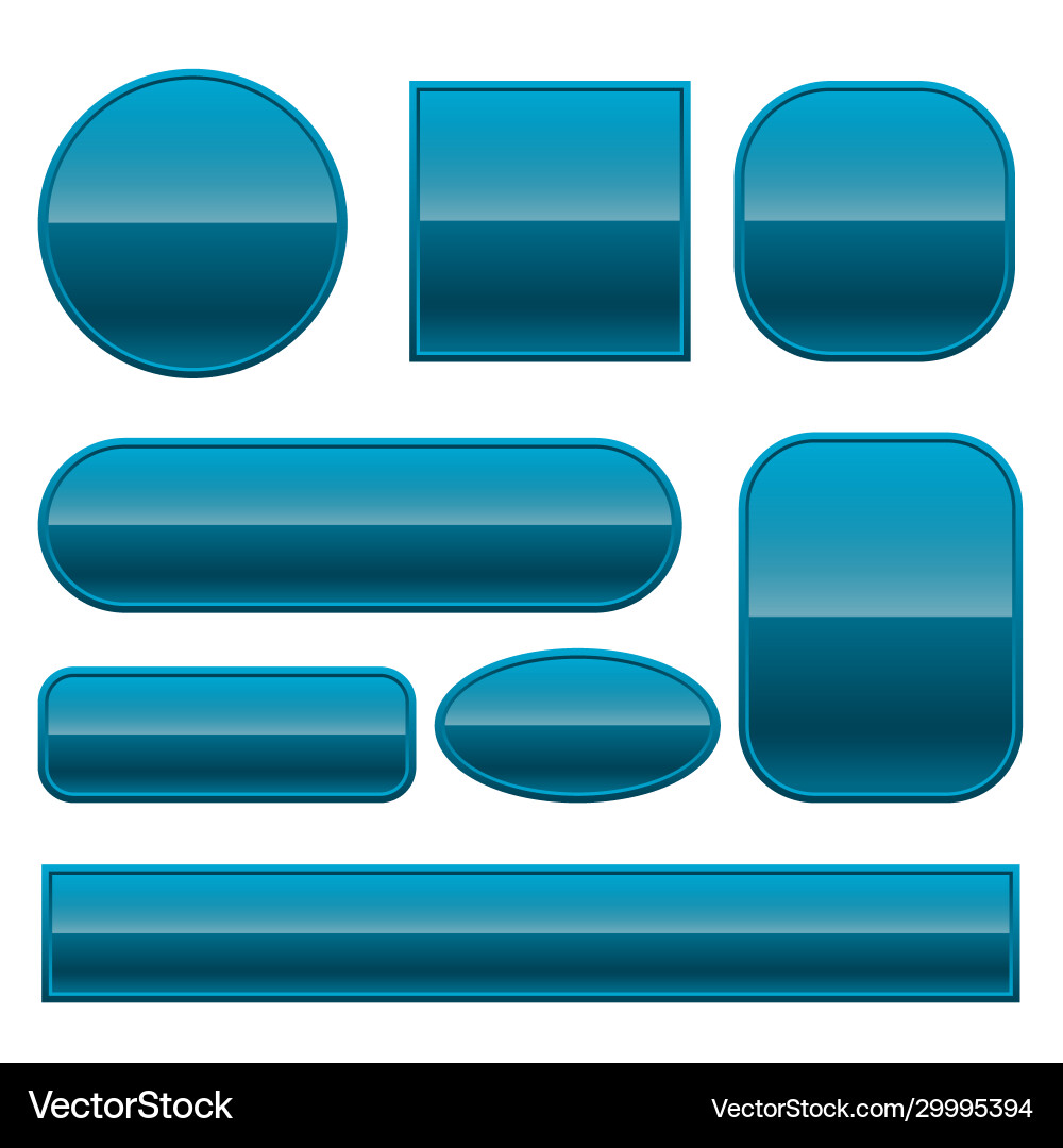 Blue glossy buttons set in different shapes Vector Image