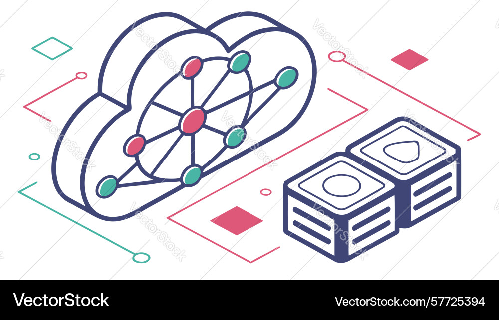 Cloud computing concept with data blocks modern vector image