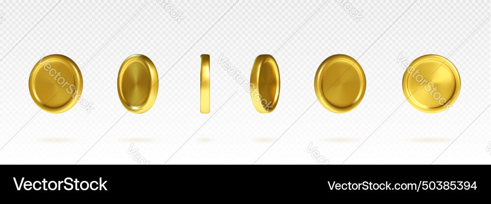 Golden coin 3d in different angles of rotation Golden coin 3d in different angles of rotation vector image