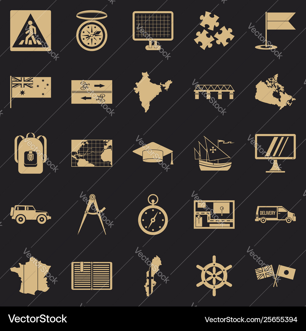 Map icons set simple style Map icons set simple style Vector Image