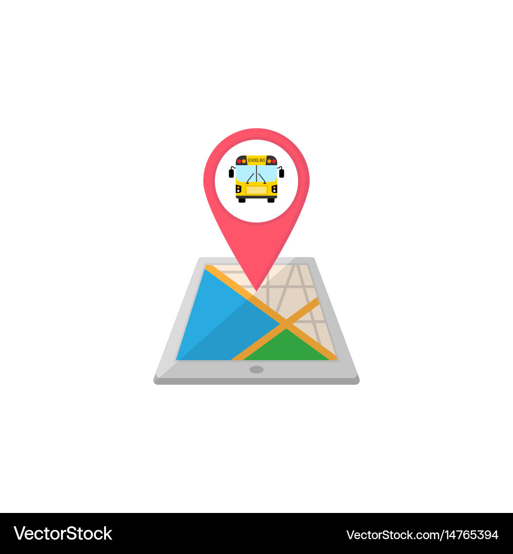 School bus map pointer flat icon mobile gps Vector Image
