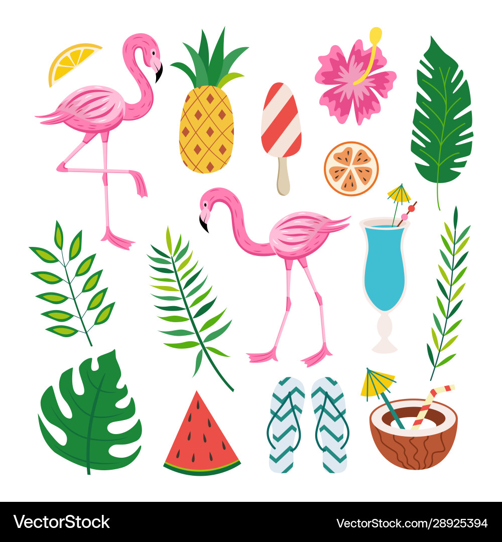 Tropical Sommer-Design-Set - rosa Flamingo exotisch Tropical Sommer-Design-Set - rosa Flamingo exotisch vektorbild
