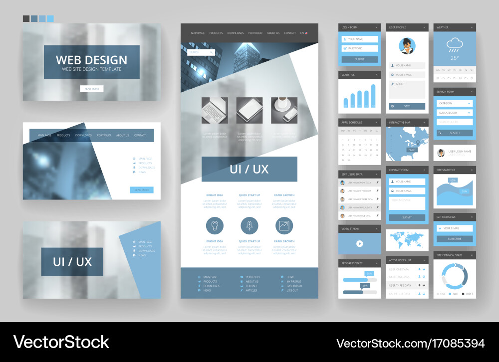 Website design template and interface elements vector image