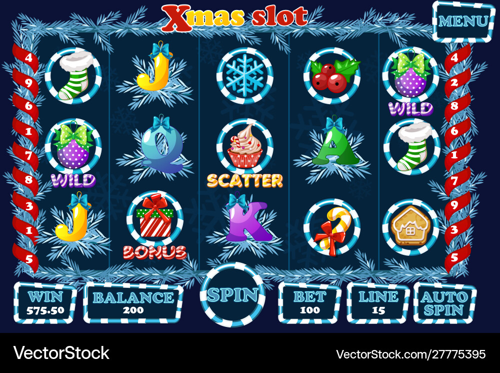 Christmas slot game ui interface and icons Vector Image