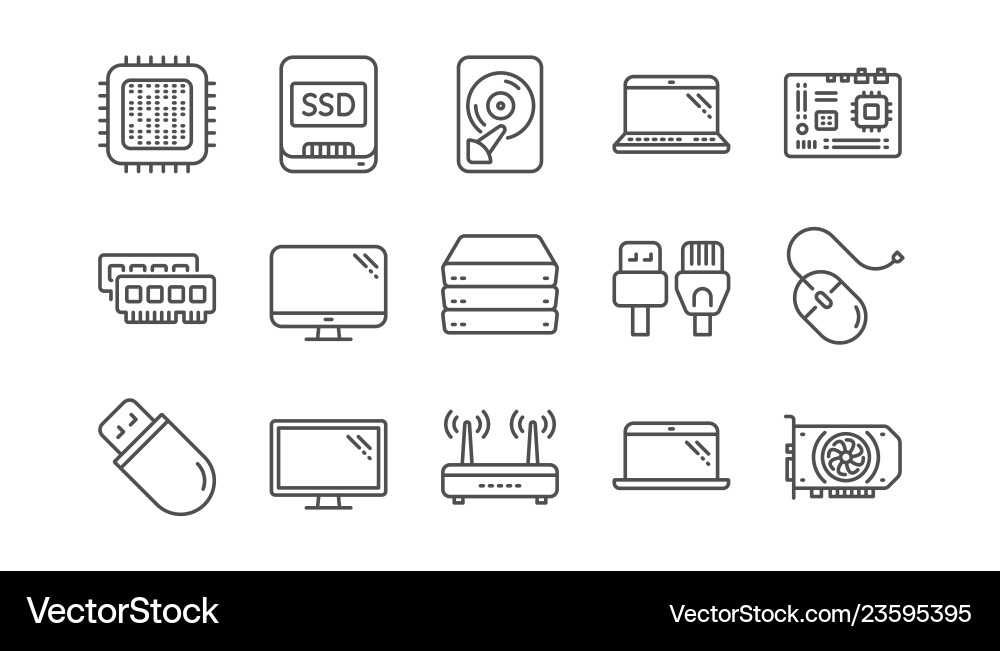 Computer device line icons motherboard cpu Vector Image
