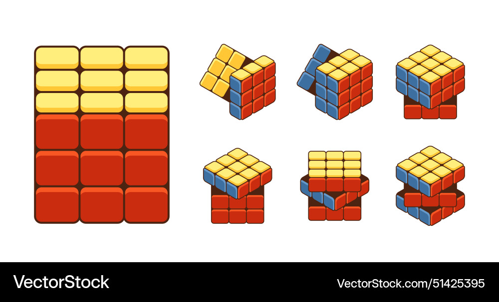 Different stages of solving a rubiks cube Different stages of solving a rubiks cube vector image