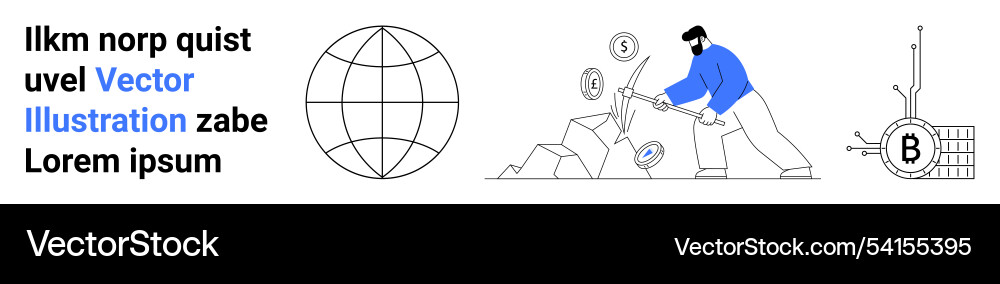 Digital bitcoin mining with globe and currency Vector Image
