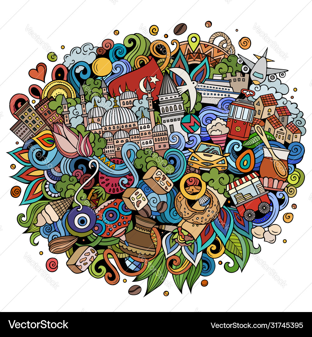 Istanbul hand drawn cartoon doodles vector image