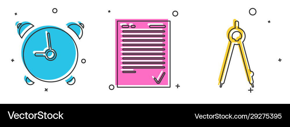 Set alarm clock exam sheet with check mark Vector Image
