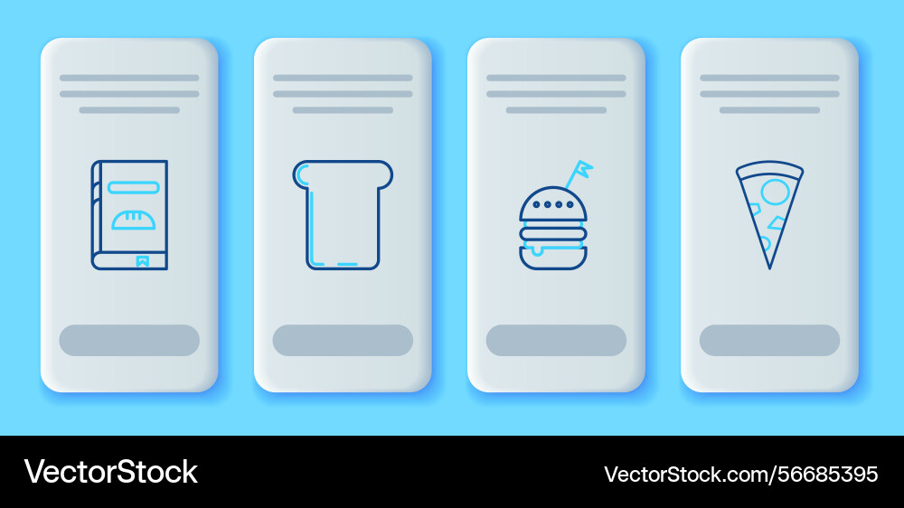 Set line bread toast burger cookbook and slice Vector Image