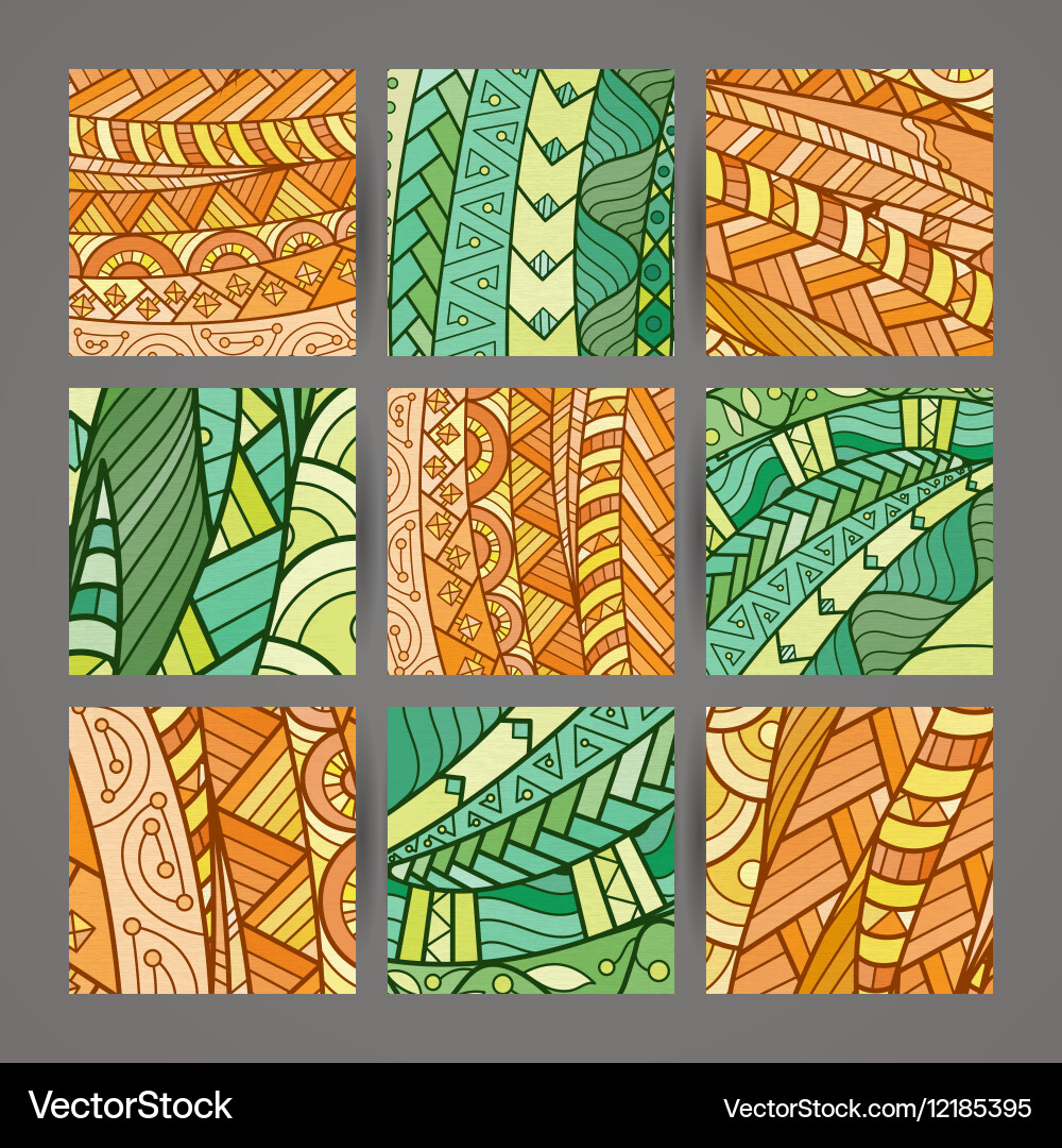 Set of four colorful intricate patterns doodle Vector Image