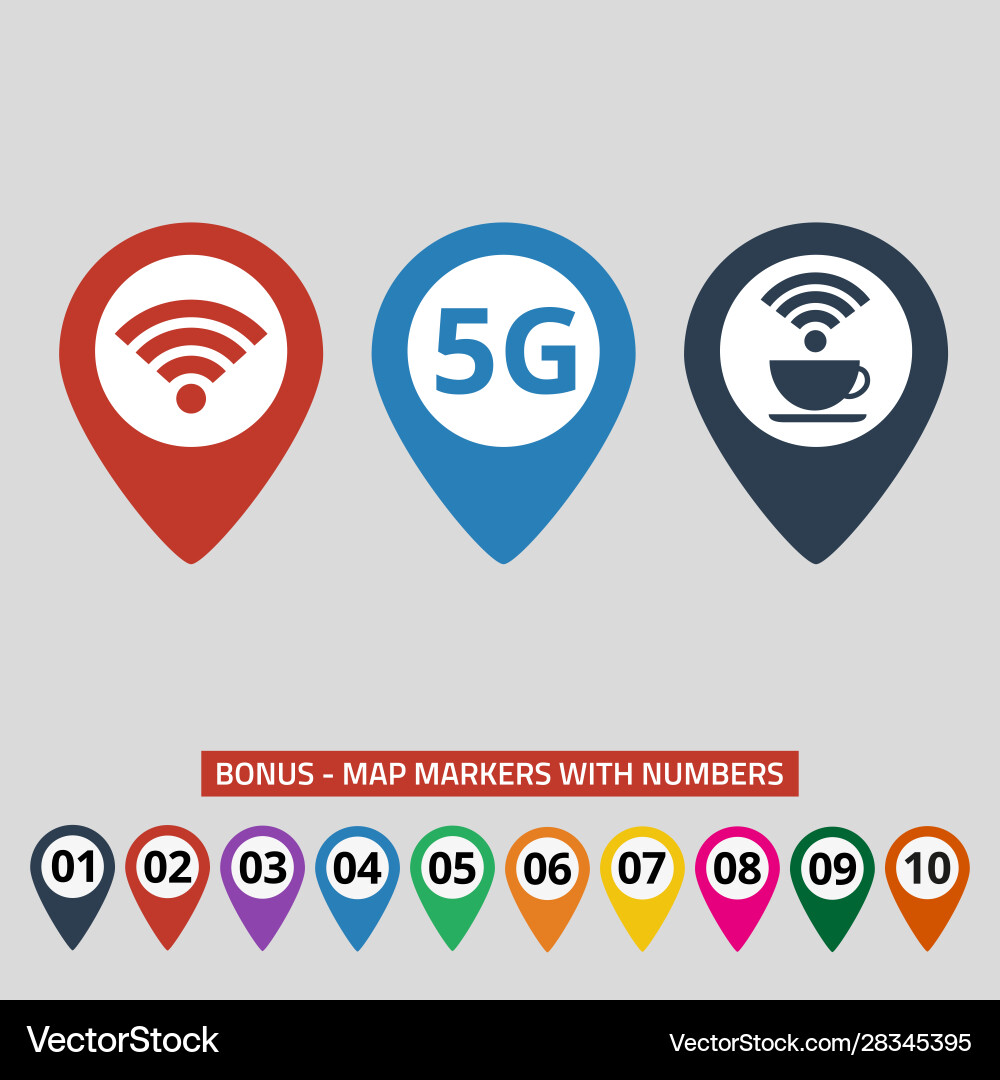 Wifi connection map pointers on grey background Wifi connection map pointers on grey background Vector Image