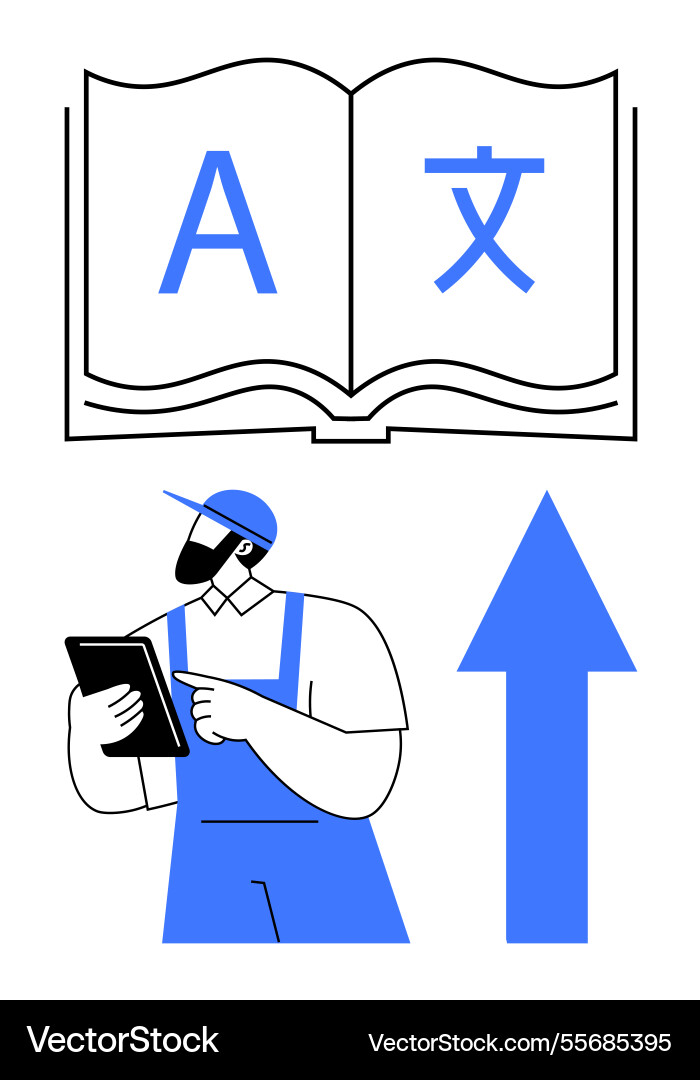 Worker using tablet for translation and learning Worker using tablet for translation and learning vector image