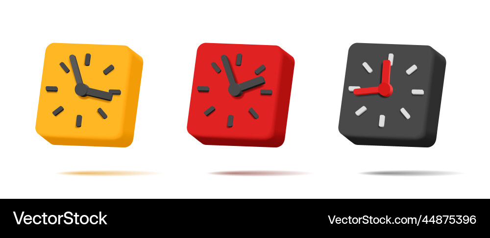 3d alarm clock square shape with 12 hours 3d alarm clock square shape with 12 hours vector image