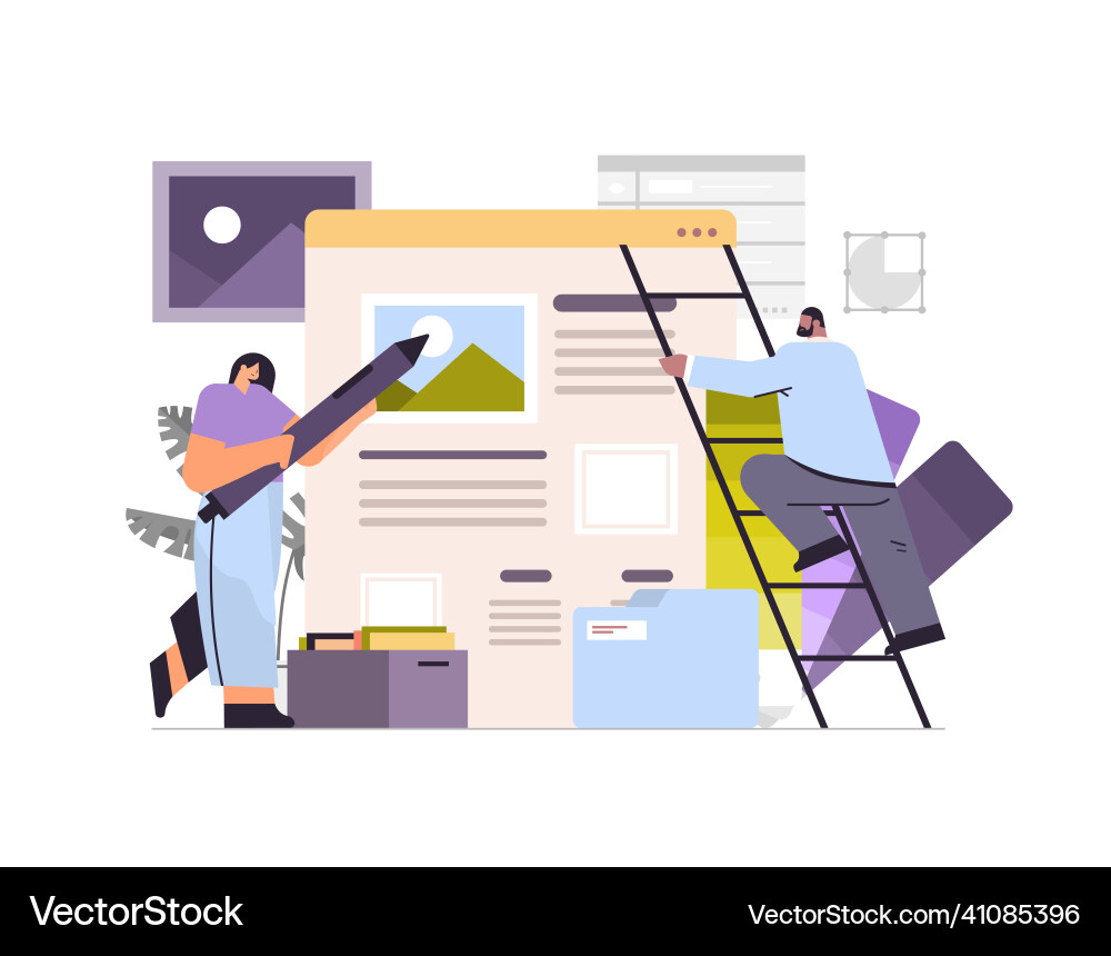 Developers couple creating website ui interface Vector Image