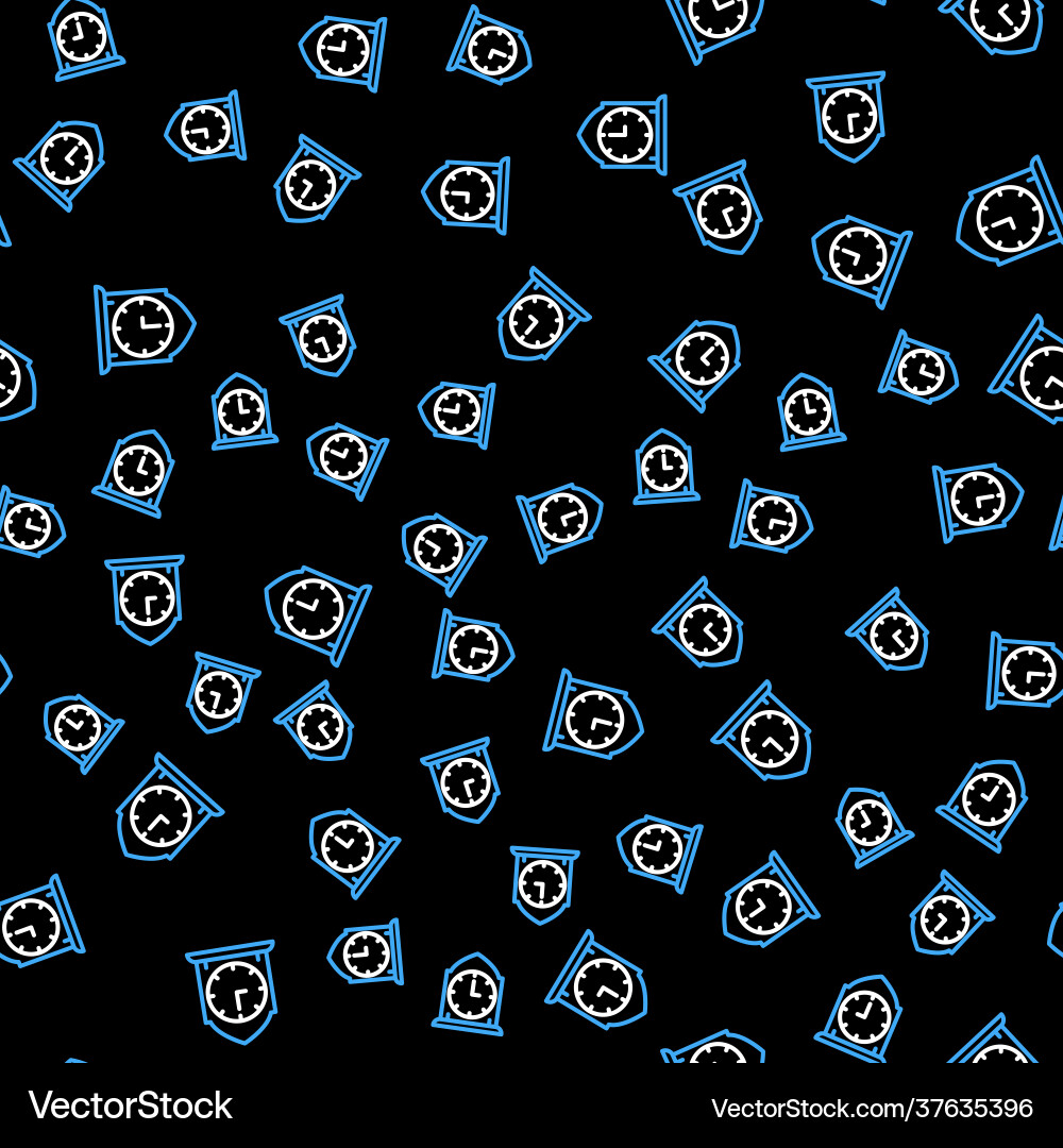 Line clock icon isolated seamless pattern on black Vector Image