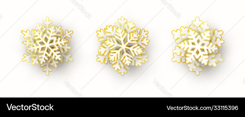Set 3 Papier schneiden Schneeflocken mit Schatten Vektorbild