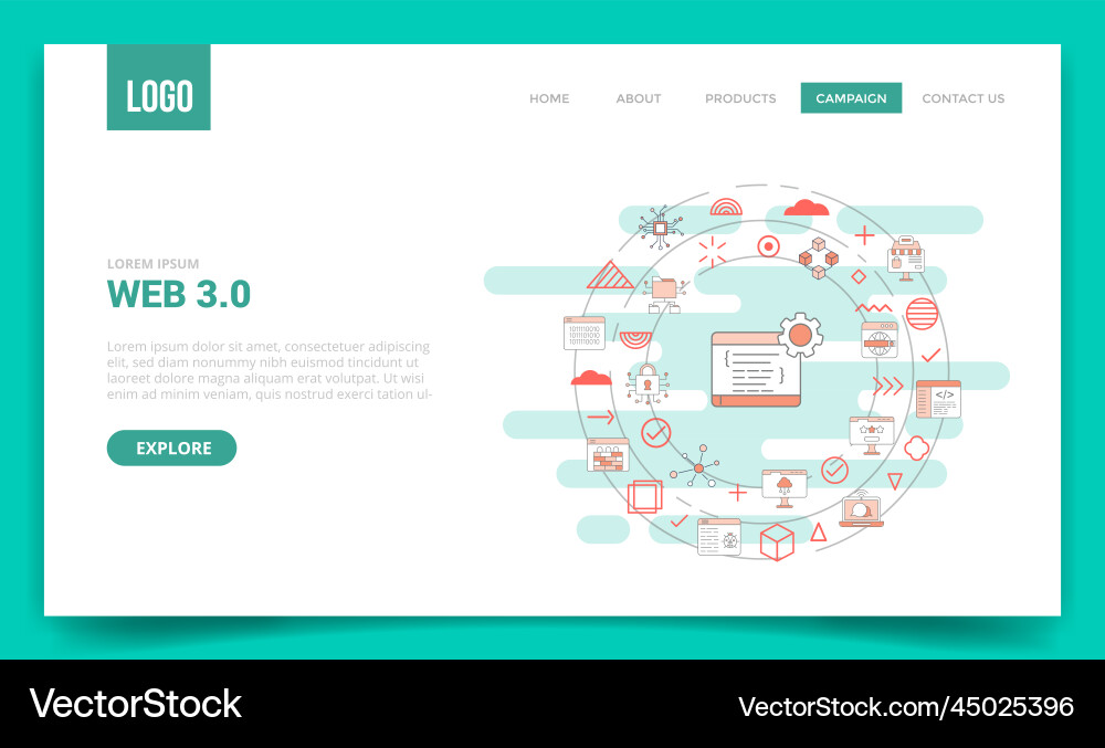 Web 30 concept with circle icon for website Vector Image