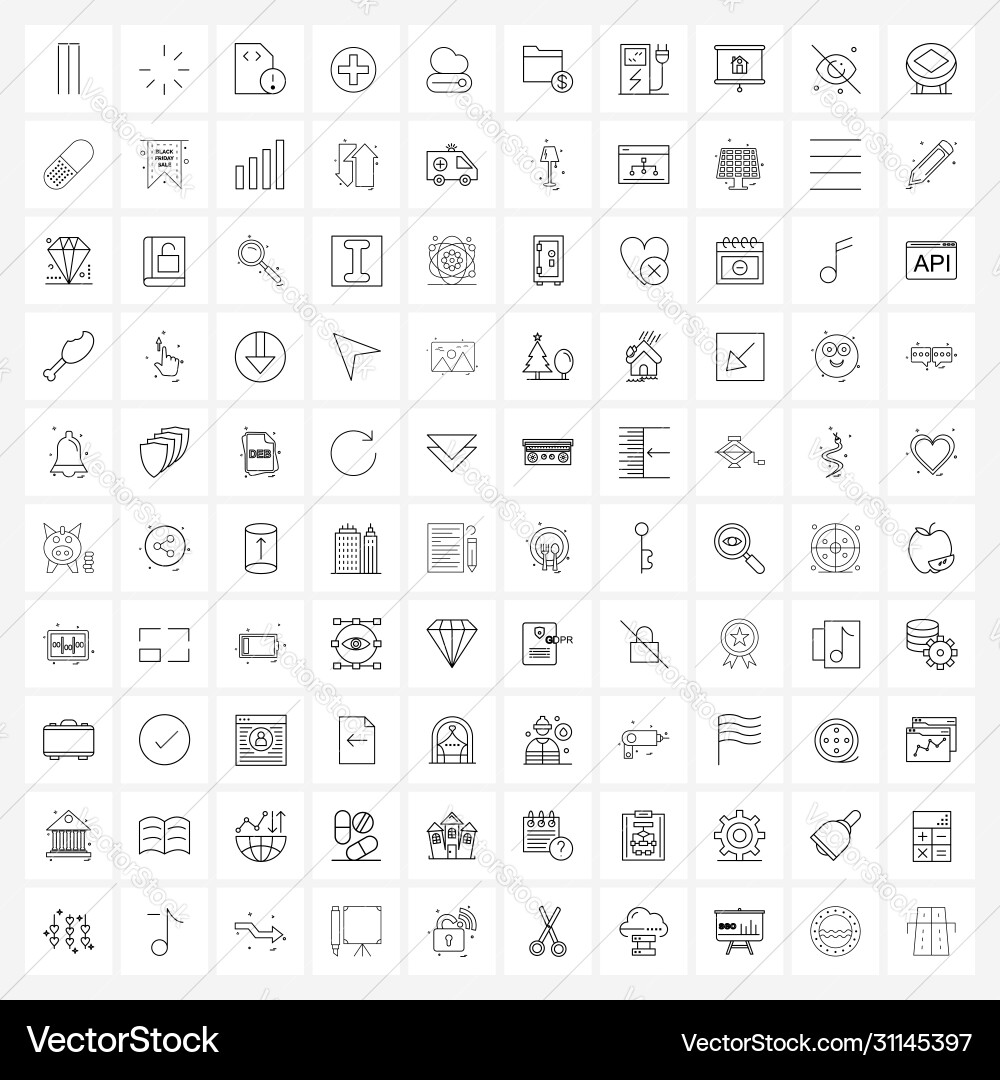 100 interface line icon set modern symbols Vector Image