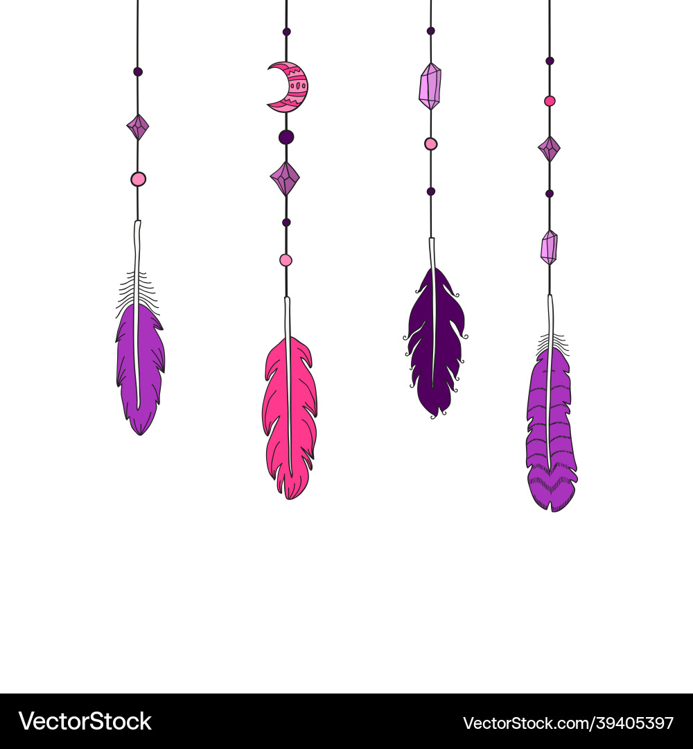 Background with colorful boho feathers Vector Image