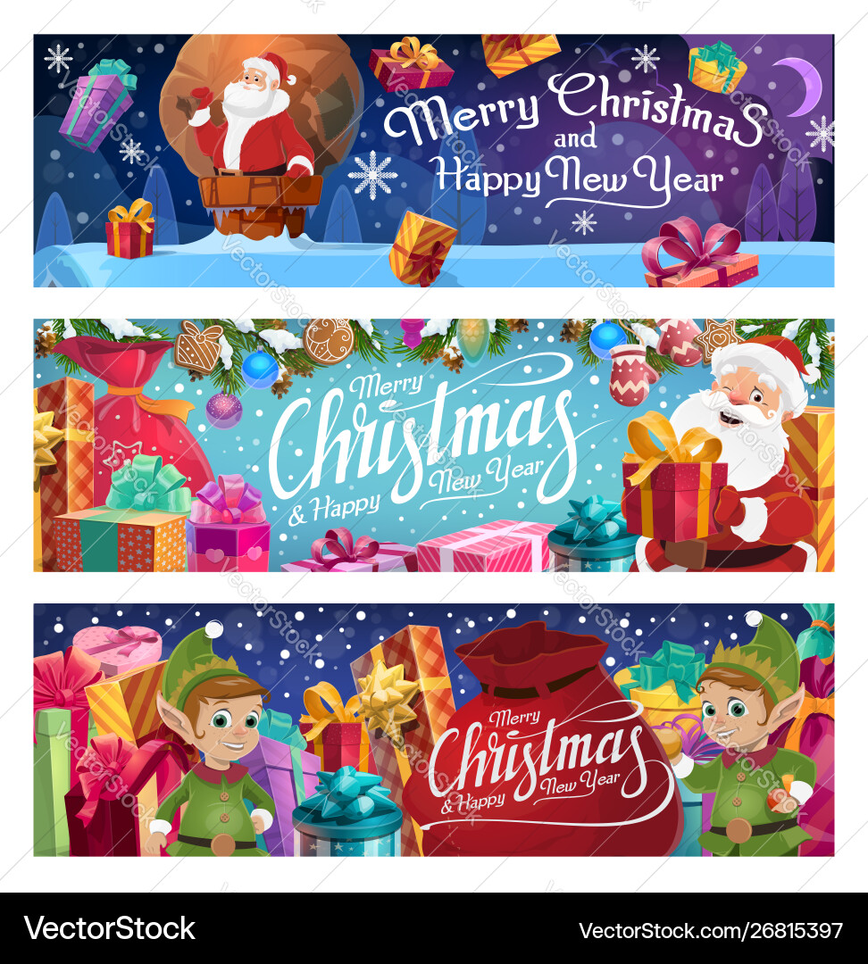Christmas Elves and Presents Vector Image