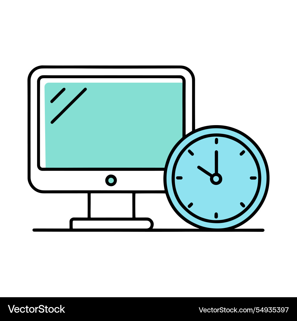 Computer alongside a clock symbolizing time Computer alongside a clock symbolizing time Vector Image